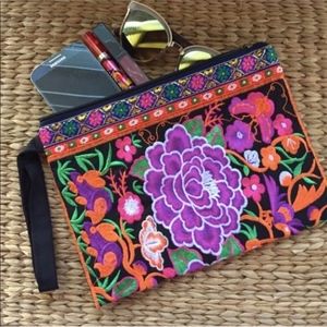 Purple Pua Blossoms Embroidered Clutch Wristlet